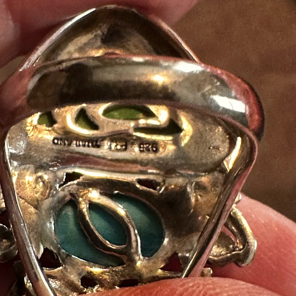 Vintage cocktail ring southwest 925 Silver with blue and Green turquoise - Picture 8 of 12